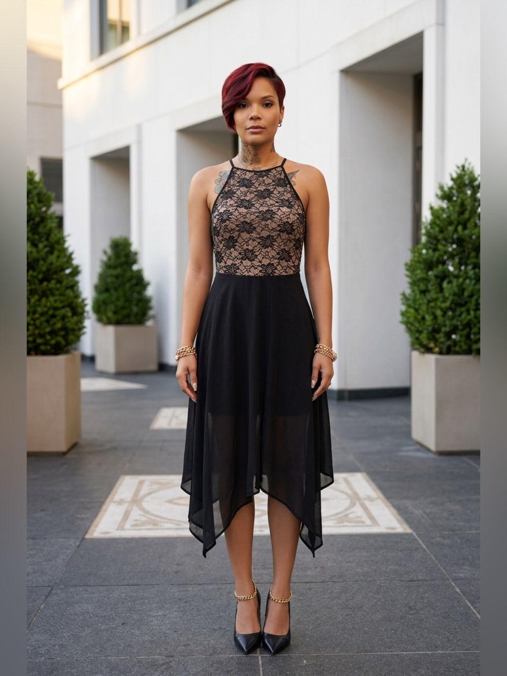 Emerald Sundae Black Lace High-Low Midi Dress☑️ - Picture 4 of 6